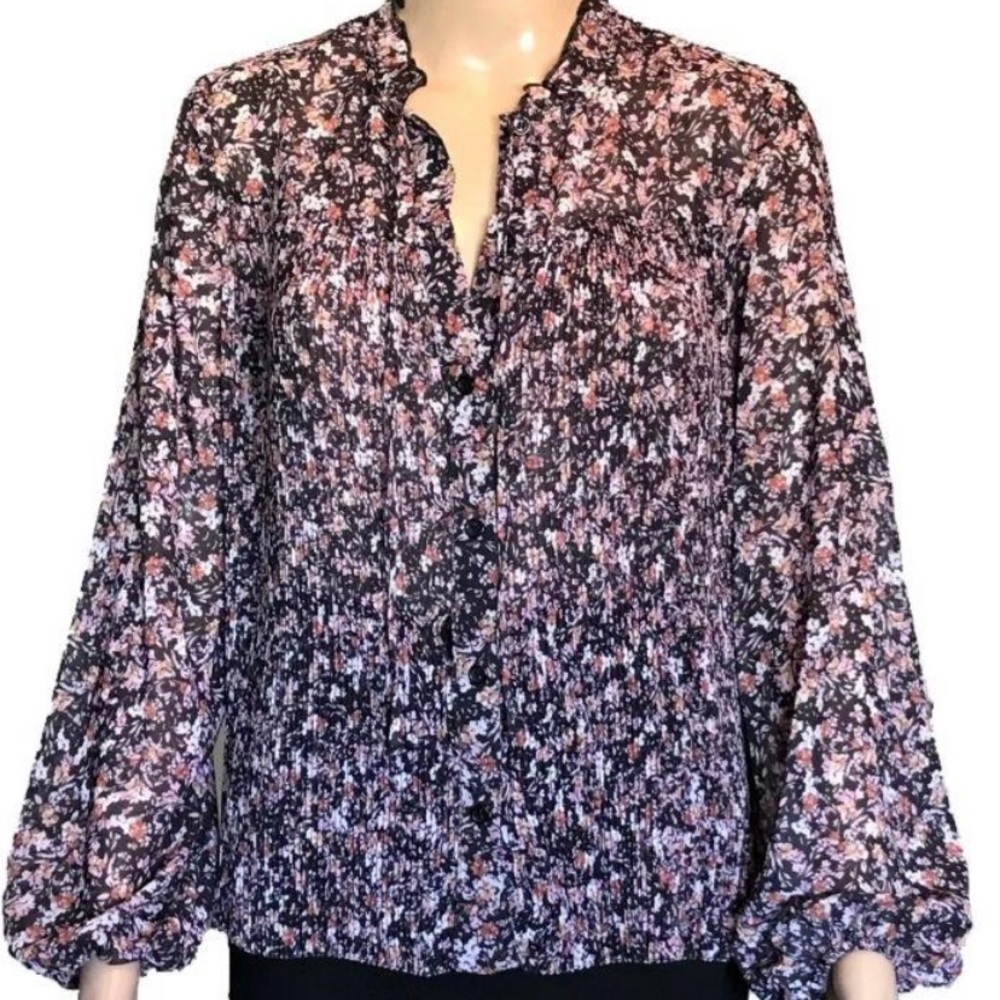 Topshop Floral Chiffon Accordion Floral Tie Top 4